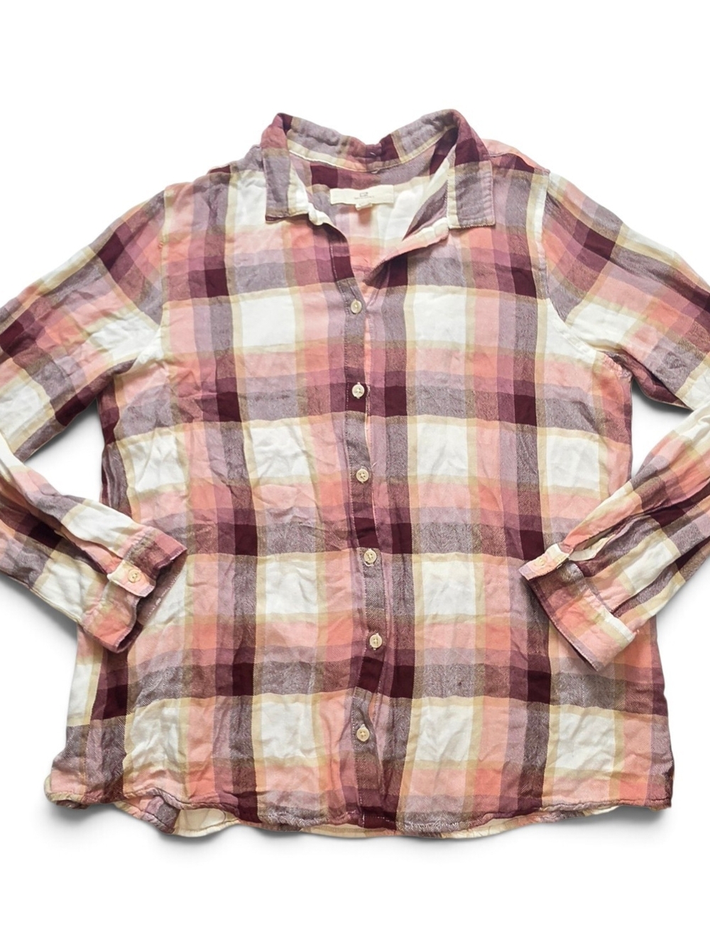 Thread & Supply Plaid Button Down Shirt Pink Burgundy Oversized XL Rayon
